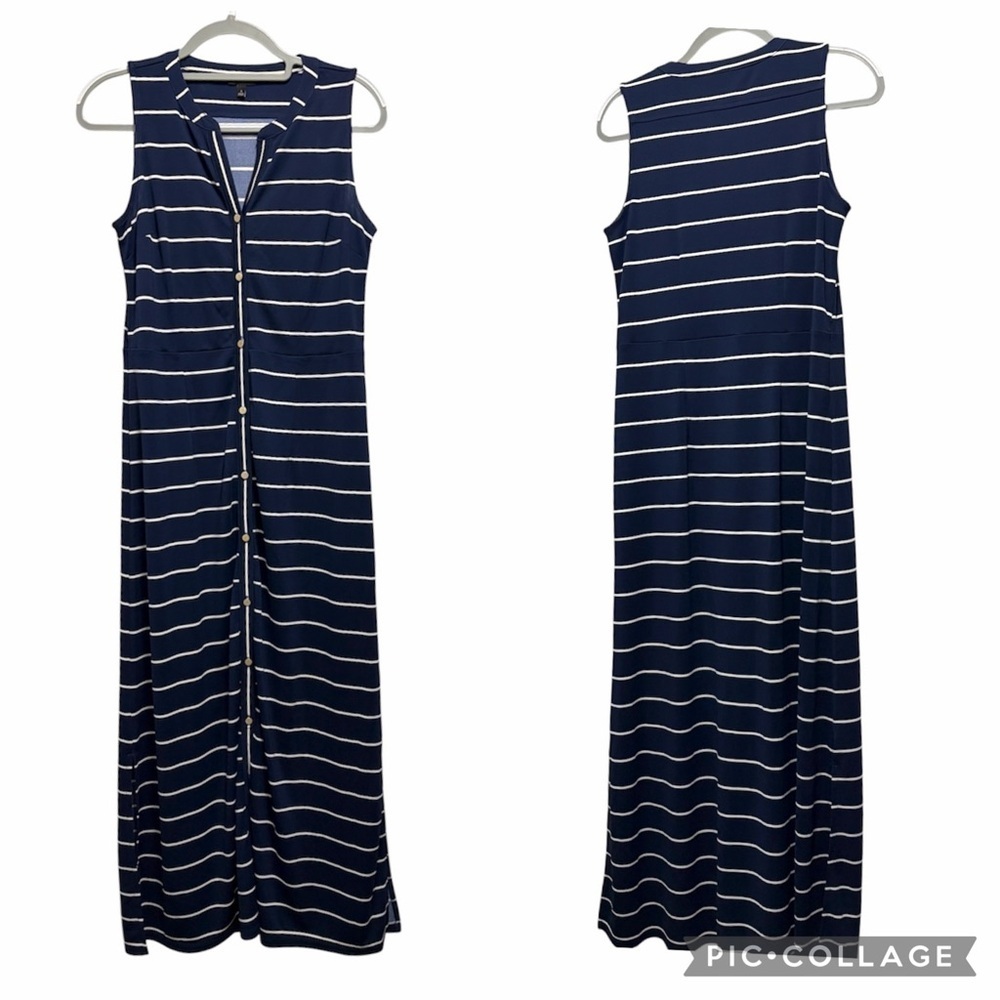 Talbots Navy and White Striped Sleeveless Dress